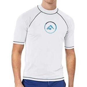 Kanu Surf White Men’s Short Sleeve Rash Guard with Blue Logo